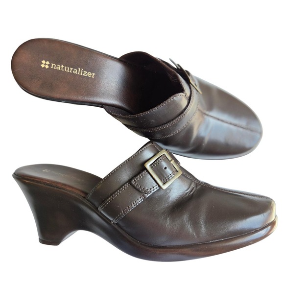 Naturalizer Shoes - Vintage Y2K Naturalizer Minnie Brown Leather Buckle Mule Clogs Heels 9M Brazil